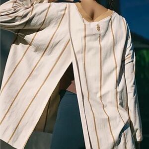 Free People Cream Striped Open-Back Blouse